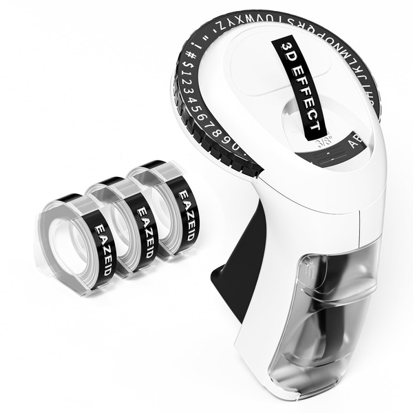 EazeID Embossing Label Maker Machine with Tape, Black Embossed Labeler