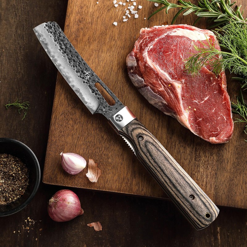 SENBON 440A Forged Stainless Steel Sharp Folding Chef Knife Peeling