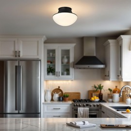 Kenroy Home Chelsea Opal Glass Flush Mount with Black Metal Base