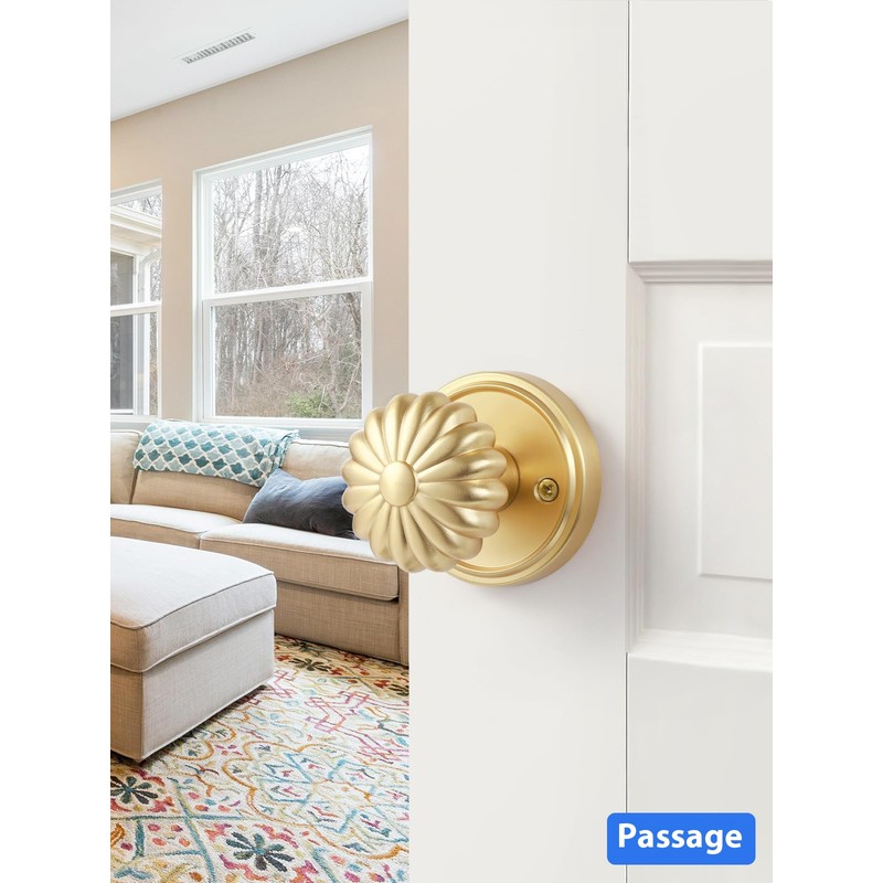 MRML Gold Passage Door Knob, Interior Hall Closet Light Gold