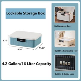 MXCELL Lockable Storage Bin Outdoor Lock Box Plastic Storage Container Versatile Organizer with Changeable Lock for Home Office School Travel Business (White&Blue, 9 Liters)