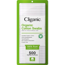 Cliganic Organic Cotton Swabs, 500 Count - 100% Pure Natural Biodegradable Cotton, Chlorine-Free Hypoallergenic, Soft, Gentle & Absorbent Buds