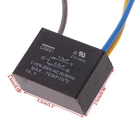 Condensador negro CBB61 1.5uF+2.5uF 3 cables 250V 50/60Hz condensador para ventilador de techo