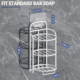 White 3-Tier Shower Soap Shampoo Bar Holder, Self Adhesive & Freestanding Draining Soap Dish Caddy for Bathroom Wall Accesories Decor