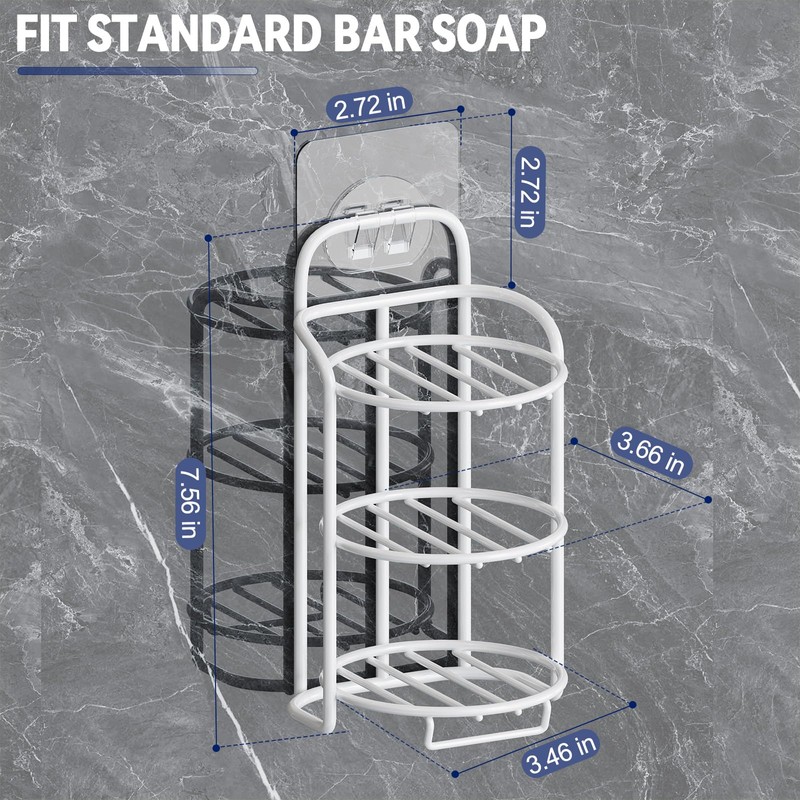 White 3-Tier Shower Soap Shampoo Bar Holder, Self Adhesive &