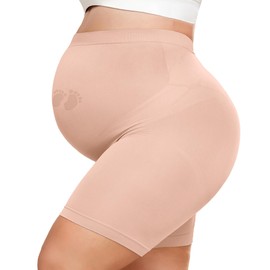 Y25D Maternity Shapewear for Under Dresses，Over Belly Pregnancy Underwear Mid-Thigh High Waist Shorts Panties for Baby Shower Pink