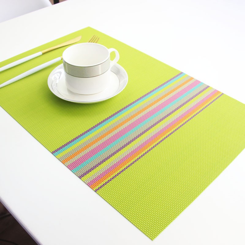 6pcs Placemats PVC Non Slip Washable Heat Resistant Rainbow Stripe