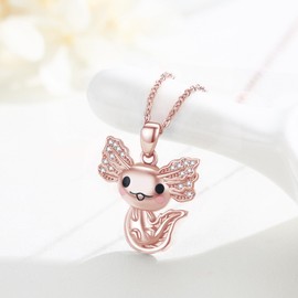 Axolotl Necklace 925 Sterling Silver Cute Animal Axolotl Pendant Necklaces Hypoallergenic Axolotl Jewellery Gifts for Women Teenager Girls, Sterling Silver, Cubic Zirconia
