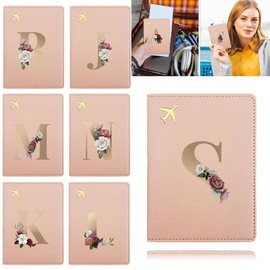 Letter Pattern PU Leather Passport Holder, 1 Count Compact Durable Leather Protective Case, Travel Accessory for Air Tickets Vaccine Cards Credit Card - Color: Pink, Specification: Q