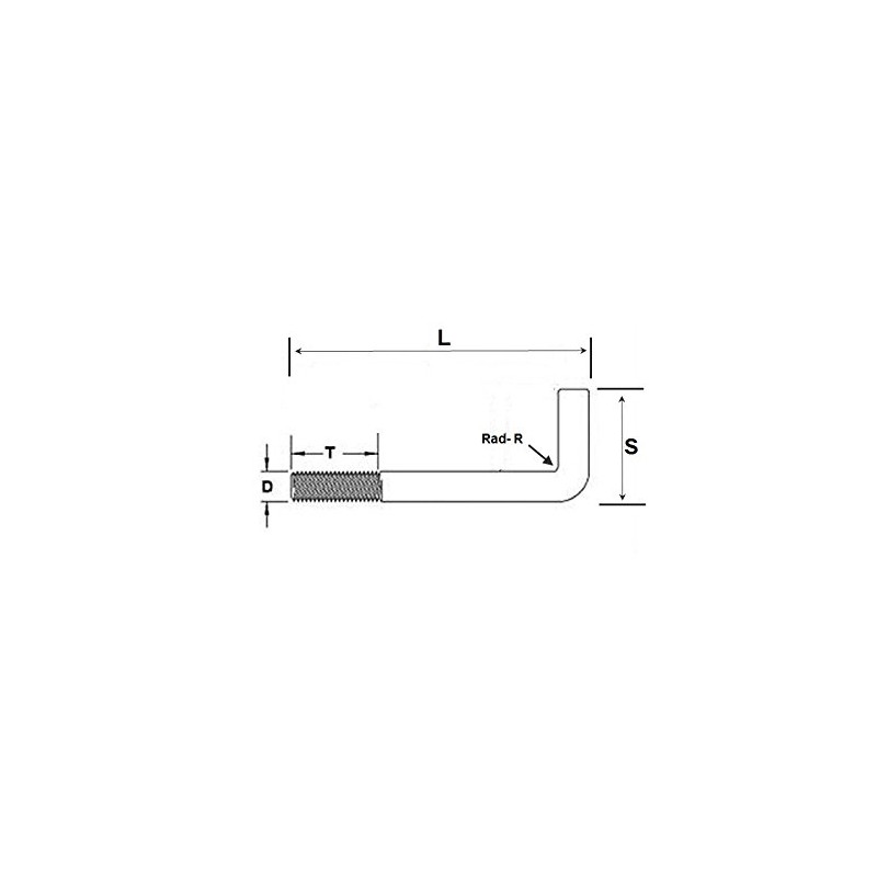 Foundation Bolt (Anchor or L-Bolt) M10 x 200 mm Galvanised