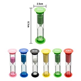 Pack of 12 Coloured Sand Timers 30 Seconds 1 Minute 2 Minutes 3 Minutes 5 Minutes 10 Minutes Small Timer Suitable for Children's School, Office, Teeth Cleaning for Children, Daycare, Timed Activities