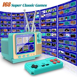 EASEGMER Handheld Games - GV300S 168 Classic Retro Video Game with 3.0 Inch Screen Electronic Mini TV Style Support Connecting TV and Two Players (Blue)