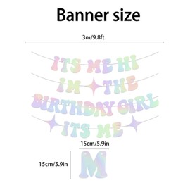 Dinghaole It's Me Hi I'm The Birthday Girl Banner, Coloured Birthday Bunting Shiny Birthday Hanging Garland Sign Girls Birthday Party, Party Decorations Glitter Singer Party Garland Backdrop