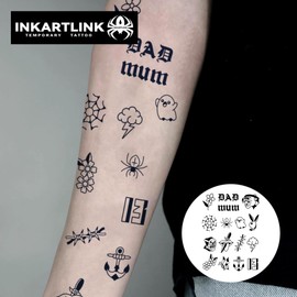 INKARTLINK Fine Cell Coloring Henna Tattoo Stickers 2-Week 2-Piece Set Cute Waterproof Tattoo Stickers Long-lasting Men's Women's Temporary Tattoo Trendy Female Male HIP-HOP