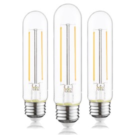 TORCHSTAR T10 LED Bulbs Dimmable, Tubular Vintage Edison Light Bulbs, UL Listed, Banker's Lamp Bulb E26, 4W T10 Filament Bulb for Chandeliers, Clear Glass, 40W Eqv. 450lm, 2700K Soft White, Pack of 3