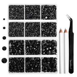 6736pcs Hotfix Rhinestones Flatback,Black Rhinestones for Crafts Clothes Mixed 5 Sizes, Hotfix Crystals with Tweezers and Wax Pencil Kit, SS6-SS30,Jet Black