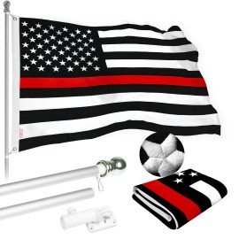 UD_G128 - 6 Feet Tangle Free Spinning Flagpole (Silver) Thin Red Line Flag Brass Grommets Spun Polyester 3x5 ft (Flag Included)