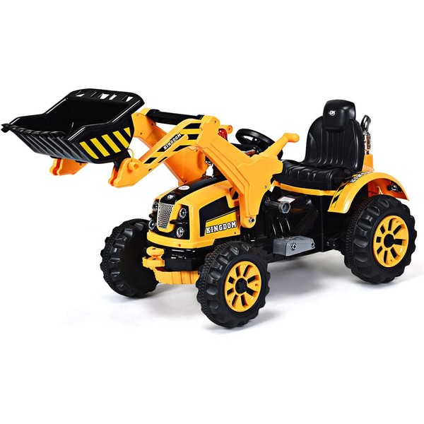 Costzon 12V Battery Powered Kids Ride On Excavator, Electric Truck with High/Low Speed, Moving Forward/Backward, Front Loader Digger (Yellow)