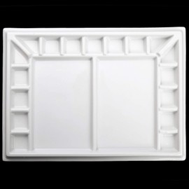 MEEDEN Artist Studio Porcelain Watercolor Paint Palette, 13 by 10 Inch Mixing Ceramic Painting Tray for Watercolor Gouache Painting, 17 Wells