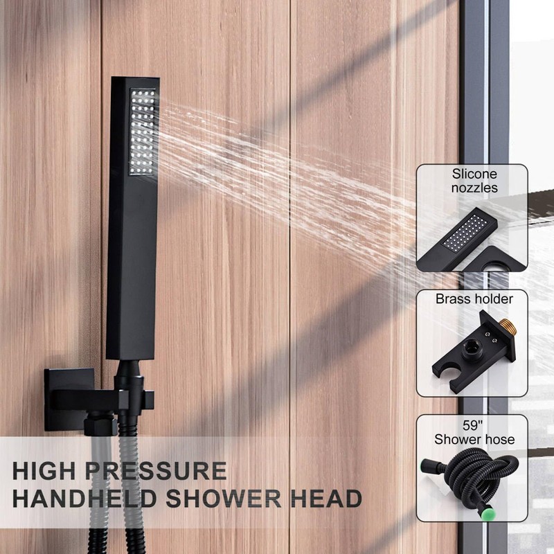 SaniteModar Black Shower Head System 8 Inch Square Rainfall Shower