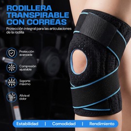 2 Piezas Rodilleras Deportivas Ajustable, Rodilleras de Soporte Transpirable con Estabilizadores Laterales y Arandelas de Silicona, Protector de Rodillera para Running, Gym y Recuperación de Lesiones