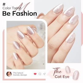 modelones Cat Eye Press on Nails, Short Oval Fake Nails Kit Press Ons with Nail Glue, Adhesive Tabs, Nail File, Prep Pad, Manicure Stick, 32Pcs 16Sizes, Christmas