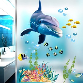 Condessacity Wall Stickers, Sea, Dolphin, Seaweed, Fish, Wallpaper Stickers, Cute, Animals, Wallpaper, Children's Room, Kindergarten, Nursery School, Children's Room, Toy House, Wall Stickers, Wall Decoration, Interior