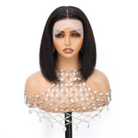12 Inch Bob Human Hair Wig,Short 13x4 Lace Front Wigs for Women Human Hair,Straight 180% Density Transparent Lace Frontal Wig,Natural Black Brazilian Real Hair