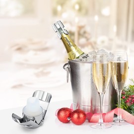 HYZ Champagne Stoppers - Stainless Steel Sparkling Wine Bottle Stopper with Pure Silicone Air Tight Seal - Professional Wine Saver for Champagne，Prosecco and Cava (2Pack Chrome)