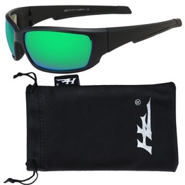 Hornz HZ Series Superfit - Premium Polarized Sunglasses Sunglasses for Men – Full Frame Strong Arms – Matte Black Frame – Emerald Green Mirror Lens
