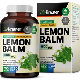 BIO KRAUTER Lemon Balm Herb Capsules - Vegan Organic Melissa Herbal Supplement 1500 mg - 250 Natural Relaxation and Rest Pills