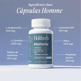 Holiherb Homme | Multivitamínico para hombres a base de CoQ10, L-Arginina, L-Carnitina, Selenio, Zinc y Vitaminas.