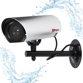 Properav Outdoor Indoor Fake Dummy Imitation Dummy CCTV Security Camera, Waterproof Aluminium with Blinking Flashing Light Bullet Shape Silver