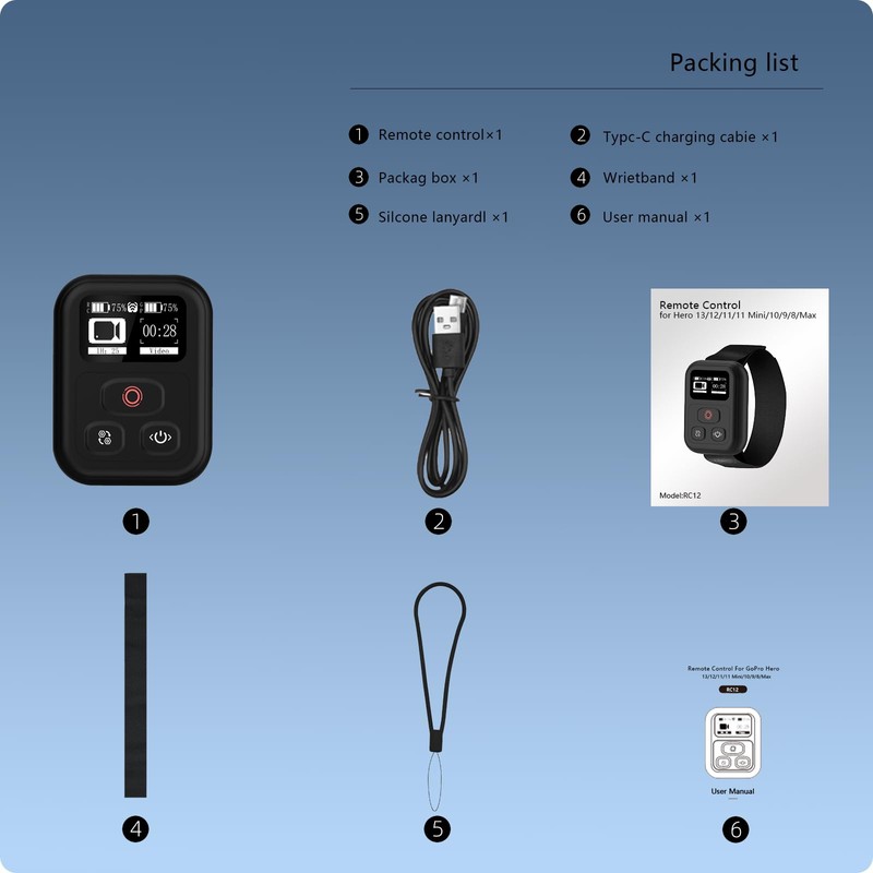 YDW - Control Remoto para GoPro Hero Black 13/12/11/11Mini/10/9/8/Max, Rango