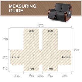 KinCam Waterproof Oversized Loveseat Recliner Cover, Non-Slip Reclining Couch Covers for 2 Seat, Recliner Sofa Cover Furniture Protector with Elastic Straps for Kids, Pets, Charcoal Gray