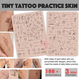 3mm Thick Tattoo Fake Skin Double Sides Pre-printed Fine Line Practice Skin with Tiny Tattoo Stencils for Machine Precise Tattooing (1pc Pink Pad)