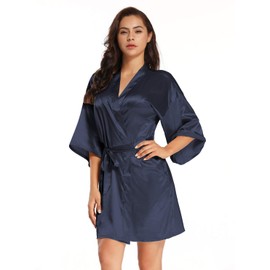 Batas cortas de satén para mujer, para dama de honor y novia, ropa de dormir de verano, marino, S-M