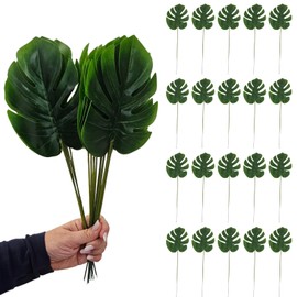 Maison charlô Charlo's Pack 20 Monstera Artificial Plants Palm Leaves Tropical Imitation for Home Kitchen Party Flowers Arrangement Decorations