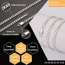 Rajputana S925 Sterling Silver 5 mm Thick Cuban Necklace for Men, Silver Chain Men's Robust Hypoallergenic Necklace Men's Gifts for Men/Son/Dad Jewellery 18/20/22/24 Inches, Sterling Silver, No