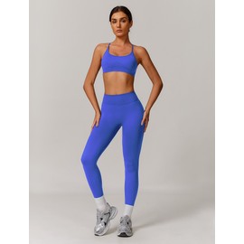 ABOCIW Workout Sets for Women 2 Piece Seamless Backless Sports Bra Scrunch Butt Lifting High Waist Leggings Gym Set Electric Blue Medium