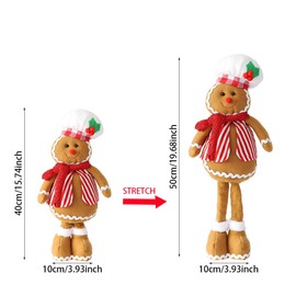 EASUTE 20Inch Christmas Telescopic Plush Gingerbread Man Figurine Christmas Pastry Chef Doll Ornament Standing Home Decorations Doll Door Window Table Fireplace Indoor Holiday Party Decor (Brown)