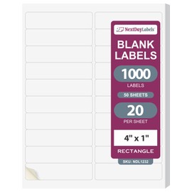 NextDayLabels – 4” x 1" Rectangular Sticker Labels for Printer - White Laser/Inkjet Printer Labels Return Address Labels Shipping Label Stickers (50 Sheets, 20 Per Sheet, 10000 Labels)