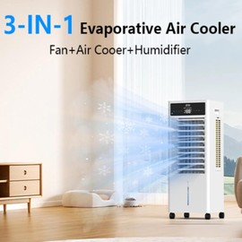 JRD 3-IN-1 Portable Evaporative Air Cooler with Remote, 12H Timer, 4 Ice Pack, 2.4Gal Tank, 4 Mode & 3 Speed, Mist Function, Swamp Cooler Cooling Fan for Bedroom Home Office