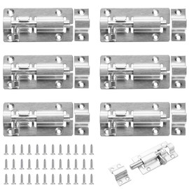 Dtoterul Sliding Bolt Small Pack of 6 Bolt Lock Door Latch Sliding Lock Stainless Steel Latch Lock Snap Latch Door Lock with Screws for Garden Gate Bathroom Lock for Doors