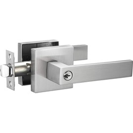 Berlin Modisch Contemporary Square Entry Lever Door Handle Lock and Key Locking Lever Set [for Front Door or Office] Reversible for Right & Left Sided Doors Heavy Duty – Satin Nickel Finish