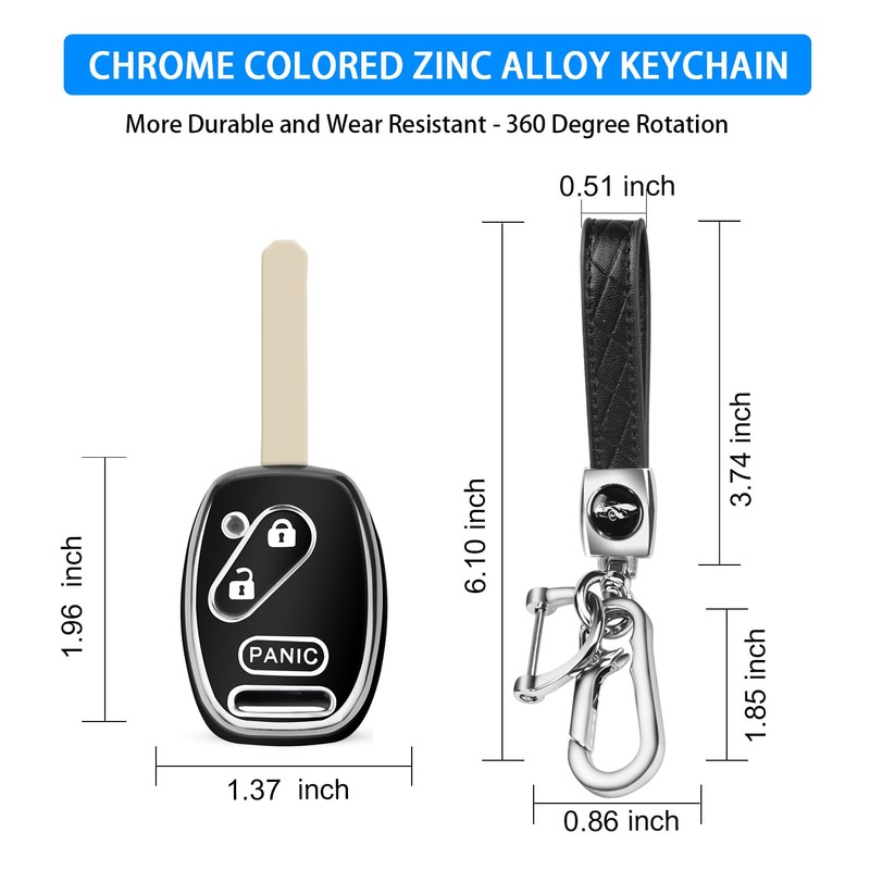 QBUC for Honda Key Fob Cover with Leather Keychain,Soft TPU