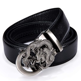 Dubulle Men Belt Ancient Silver Dragon Automatic Buckle Black Ratchet Business Casual Belts Adjustable Length with Exquisite Box
