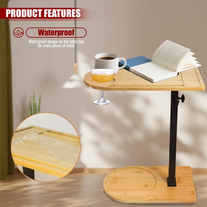 360° Rotatable Sofa Tray Table for Couch Arm, Height Adjustable