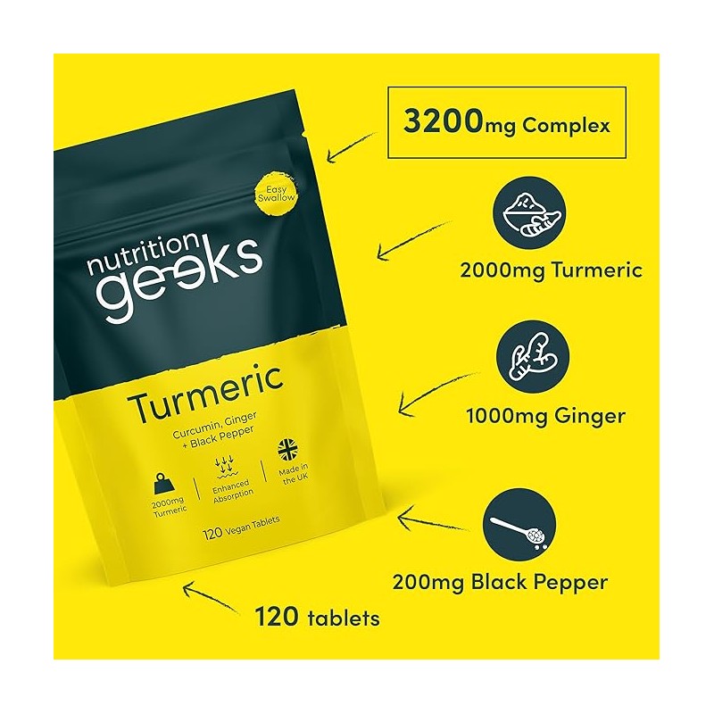 Nutrition Geeks Turmeric Tablets 2000 mg with Black Pepper &