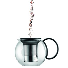 Bodum Assam Glass Tea Press with Stainless Steel Filter and Black Handle and Lid, 1.0-Liter, 34-Ounce